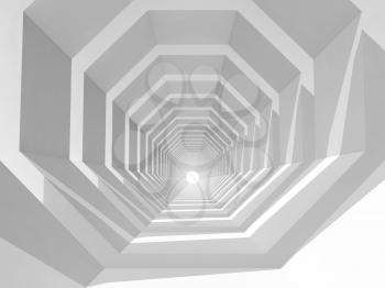 Abstract hypnotic cg background with empty white tunnel perspective, 3d illustration