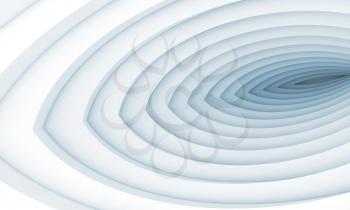 Abstract digital graphic background, white bent tunnel perspective with blue shadows, 3d illustration