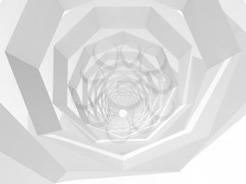 Abstract cg background with empty white tunnel perspective, 3d render illustration