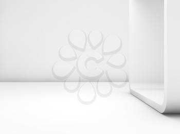 Abstract white empty interior, contemporary design of a room with chamfer box frame. 3d render illustration