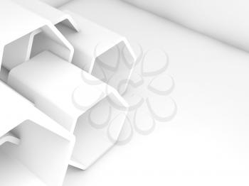 Abstract empty room interior with chaotic white honeycomb tubes structure. Computer graphic background useful as a wallpaper image. 3d render illustration