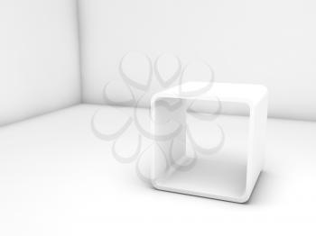 Empty white exhibition stand in clean room interior, 3d illustration