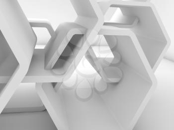 Abstract chaotic white honeycombs structure. Computer graphic background useful as a wallpaper. 3d render