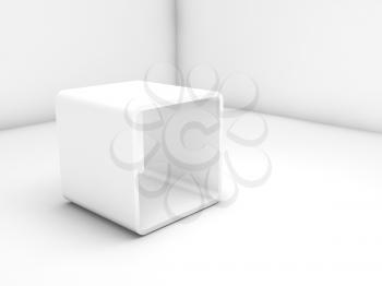 Empty white exhibition stand in blank showroom interior, 3d illustration