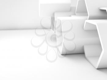 Abstract empty room interior with chaotic white honeycombs structure. Computer graphic background useful as a wallpaper image. 3d render illustration