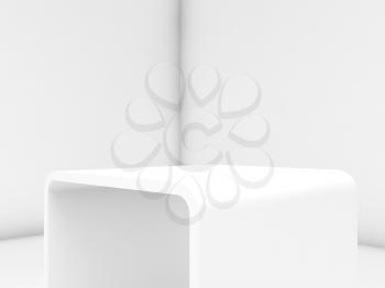 Empty white exhibition stand in blank interior, 3d render illustration