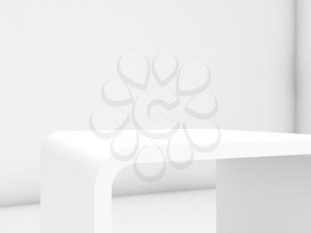 Empty white exhibition stand in blank interior, 3d illustration