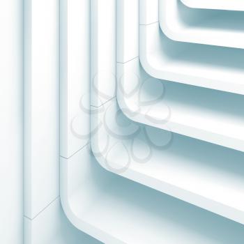 Blue toned abstract square background, curved stairs structure. 3d render illustration