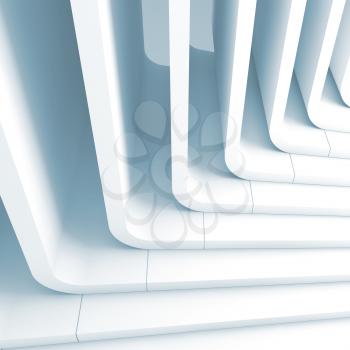 Blue toned abstract background, curved stairs structure. 3d render illustration
