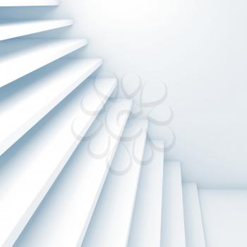 Abstract computer graphic background, empty white stairs with blue shadows, 3d illustration