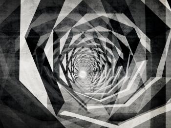 Dark hypnotic tunnel with concrete texture. Abstract digital background, computer graphic concept useful as a screen wallpaper, 3d illustration