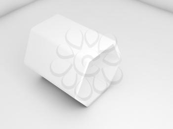 Empty white hexagonal object in blank room interior, 3d render illustration