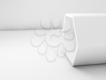 White hexagonal installation in blank room interior, 3d render illustration