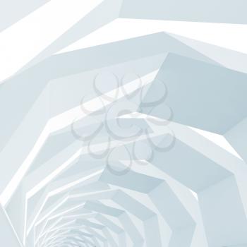 Abstract blue toned square digitla background with empty polygonal tunnel perspective, 3d illustration