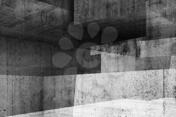 Abstract concrete background, intersected walls and corners, illustration with double exposure effect, 3d render 