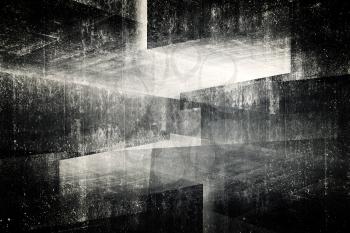 Abstract concrete interior background, intersected walls and corners, illustration with double exposure effect, 3d render 