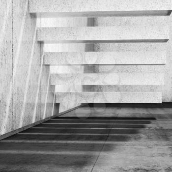 Abstract empty white interior background with concrete stairs on wall. 3d render illustration