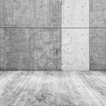Abstract square white interior, empty room with concrete wall and floor