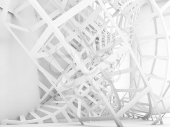 Abstract digital background, white knotted wire structure installation. 3d render illustration