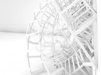 Abstract white digital background, wire structure installation. 3d render illustration