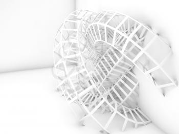 Abstract white digital background, bent wire structure installation. 3d render illustration