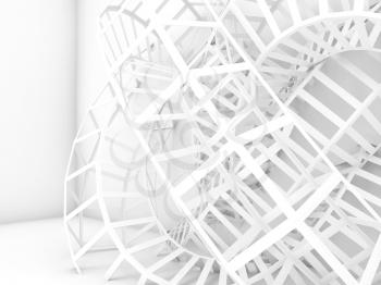 Abstract white digital background, wire knotted structure. 3d illustration