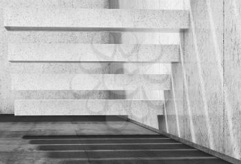 Abstract empty interior background with white concrete stairs on wall. 3d render illustration