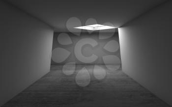 Abstract contemporary architecture, empty room interior background. Concrete floor, white walls and square ceiling light window. 3d illustration
