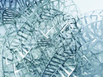 Abstract blue digital graphic background, intersected physical wire-frame structures.. 3d render illustration