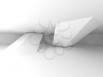 Abstract empty white room interior, inclined columns and soft shadows, 3d illustration