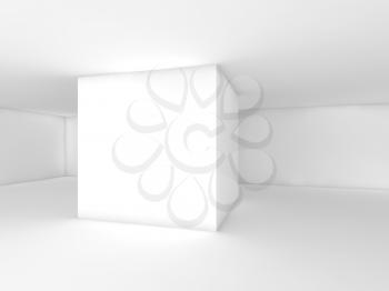 Abstract white empty room interior, contemporary open space design. 3d render illustration