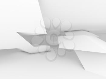 Abstract white empty interior background, polygonal shaped columns and soft shadows, 3d illustration