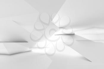 Abstract white cg background, intersected low poly structures. Digital 3d illustration, double exposure effect