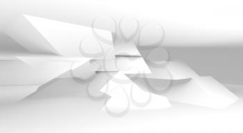 Abstract white digital background, intersected low poly structures, 3d illustration, double exposure effect