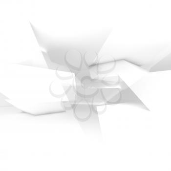 Abstract white digital background, intersected polygonal structures, 3d illustration, double exposure effect