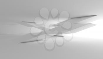 Abstract white empty interior, cg background, polygonal shaped installations, 3d illustration