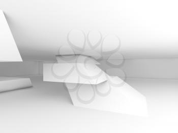 Abstract white empty interior, cg background, polygonal shaped columns with soft shadows, 3d render illustration