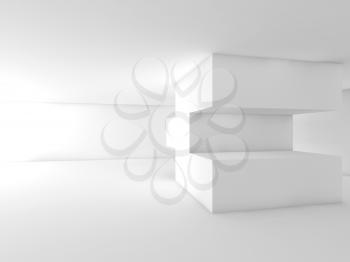Abstract white empty interior with geometric installation object. 3d render