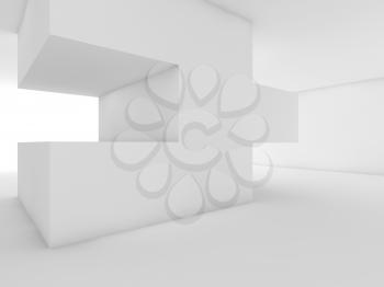 Abstract white empty interior with geometric installation object. 3d illustration
