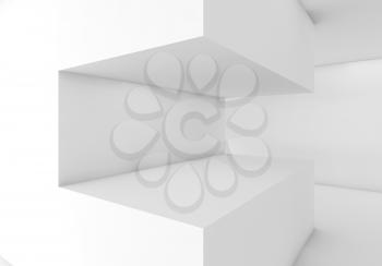 Abstract white empty interior, geometric installation object. 3d render illustration