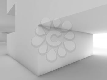 Abstract white empty interior with geometric niche installation. 3d render illustration