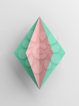 Abstract prism object over gray background, vertical 3d render illustration