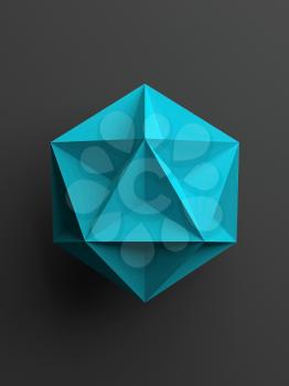 Abstract blue digital object over dark gray background, vertical 3d render illustration