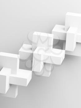 Abstract block objects in a row over white background, 3d illustration