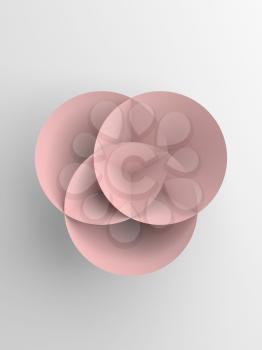Abstract pink paper shape over white background, vertical 3d render illustration