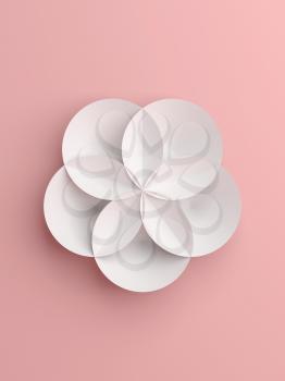 Abstract white paper geometric flower over pink background, vertical 3d render illustration