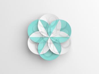 Abstract paper flower shape over white background, 3d render illustration