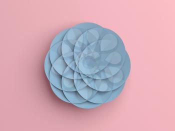 Abstract blue geometric object over pink background, 3d render illustration