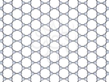 Graphene layer, top view. Hexagonal lattice of carbon atoms isolated on white background, 3d illustration