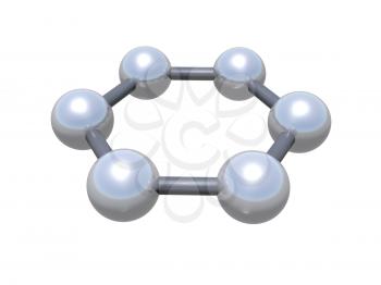 Graphene molecular cluster. Hexagonal structure made of carbon atoms isolated on white background, 3d illustration